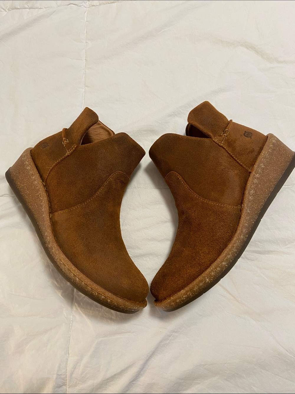 Born Chestnut Suede Ankle Wedge Booties NEW NO BOX